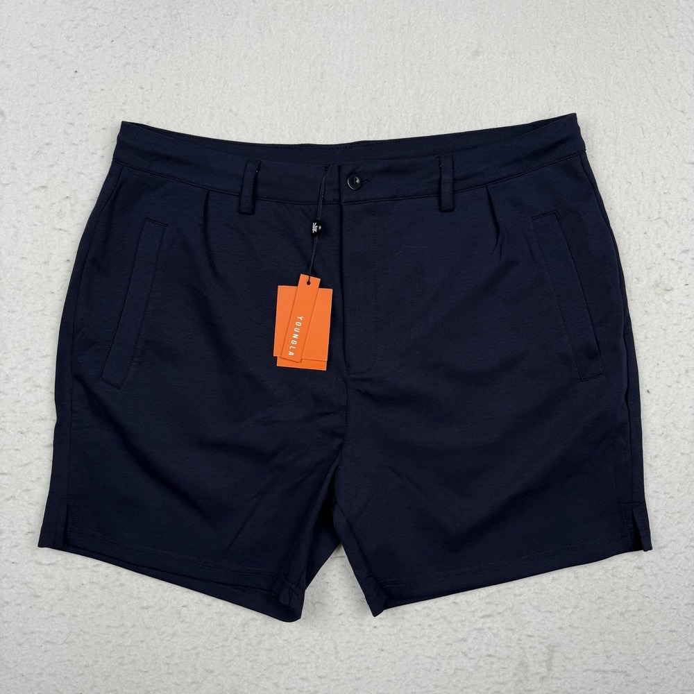 YoungLA Shorts Mens XL Blue Chino Athletic Stretch Zip Fly Pockets 5 Inseam